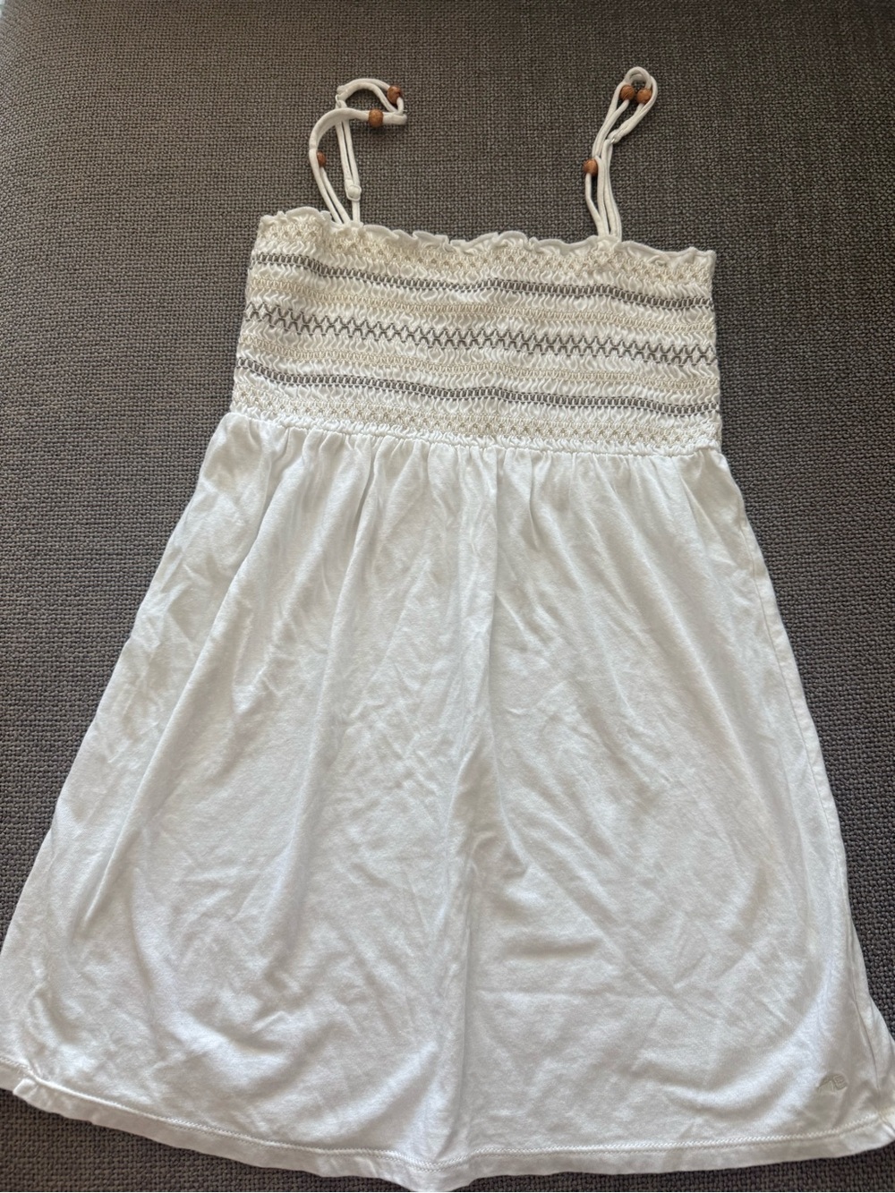 American Eagle Vintage Y2K White Smocked Cotton Beaded Boho Babydoll Size XS